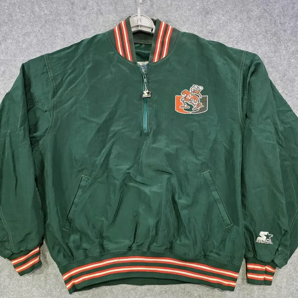 Vintage Miami Hurricanes Jacket Mens XL Green NCAA Football Starter Pullover 90s